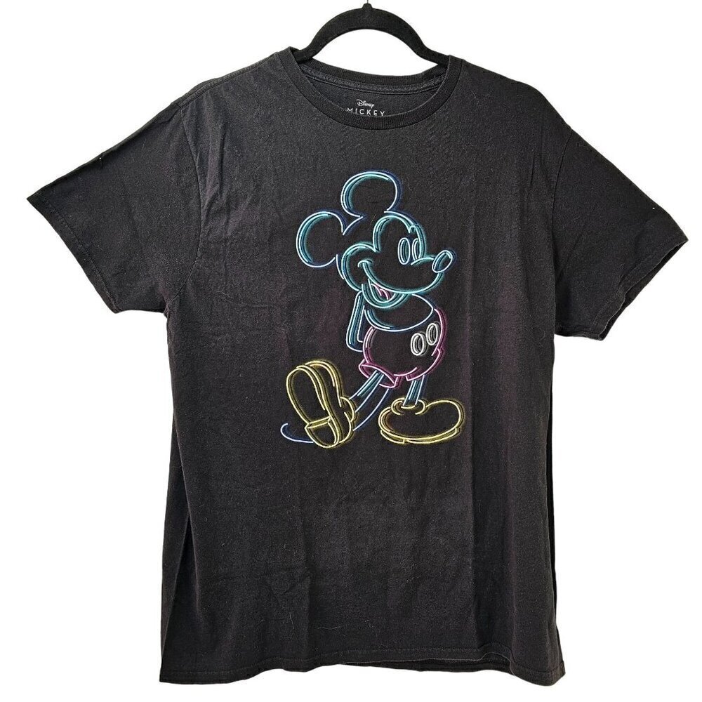 Disney Mickey Mouse Neon Mickey on Black Graphic TShirt Unisex L 100% Cotton